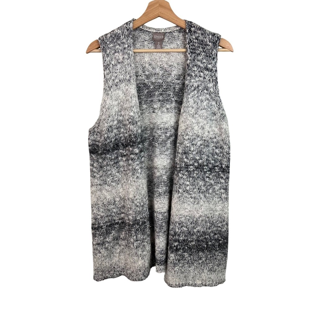 Chicos Sweater Vest Women Size‎ 2 (Large) Ombre Black White Knit Open Front Long